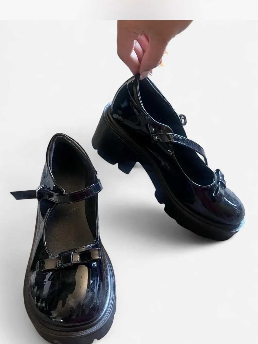 Patent Mary Jane Platform Shoes in Black